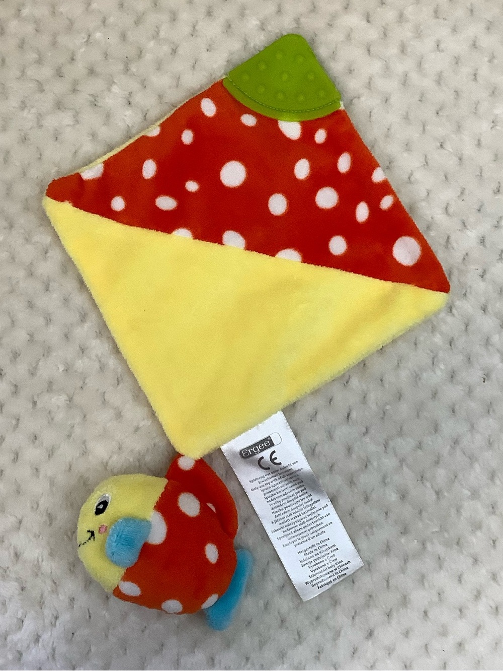 Ergee Fish Lovey Security Blanket Red Yellow with Green Teether Baby Comfort Toy